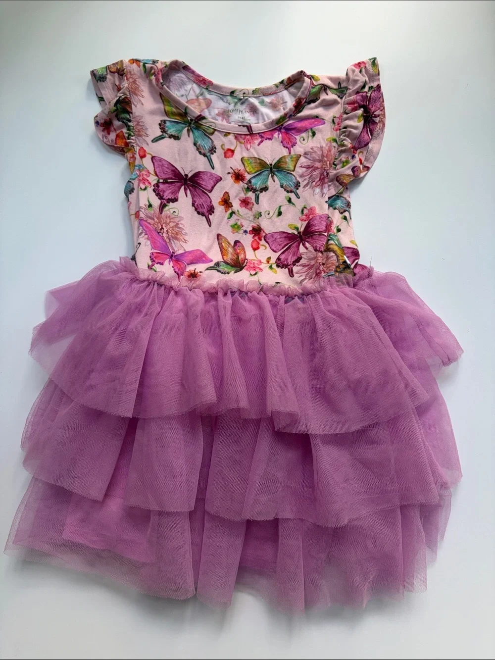 Posh Peanut Pink & Purple Butterfly Tulle Dress